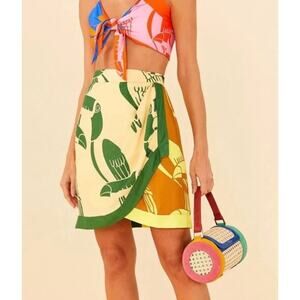Farm Rio NEW Yellow Toucan Viscose Mini Skirt, Large